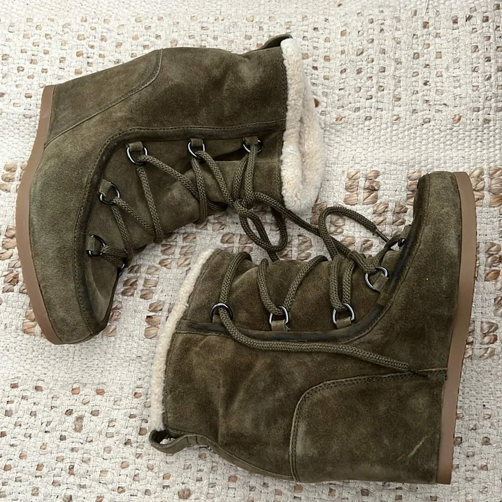 Veronica Beard Elfred Lace Up Shearling Wedge Boots - Picture 2 of 6
